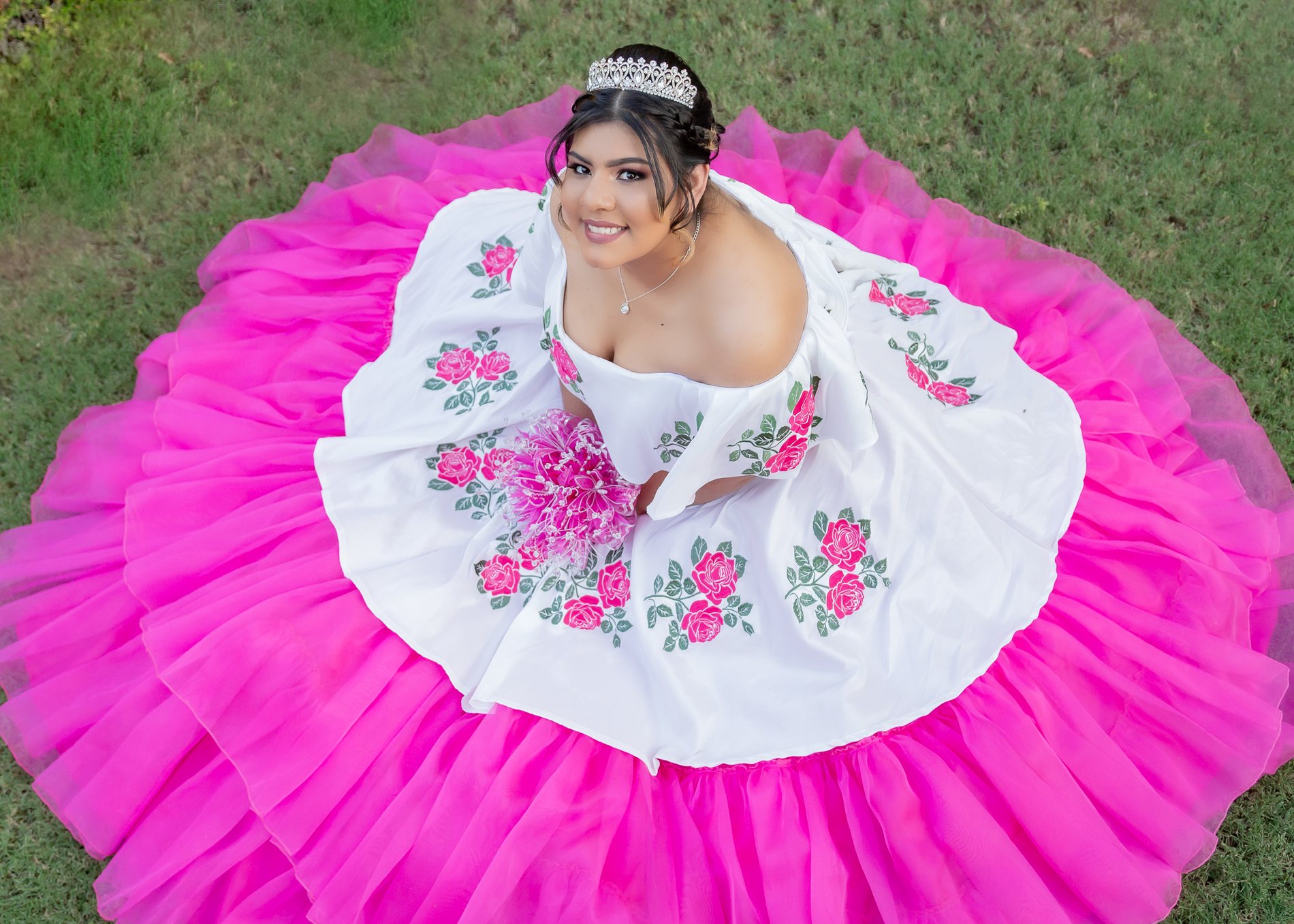 Ashley quinceañera portrait by Pak Studios in dress portrait session at Ashley’s Castle in Chandler, Arizona